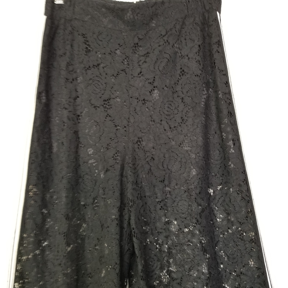 New WHY Dress Black Lace Wide Leg Tuxedo Stripe Pants With Shorts Lining Small - Picture 5 of 16